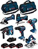 BOSCH Kit 18V BK601BAG (GDX 18V-180 + GSR 18V-55 + GKS 18 V-LI + GST 18 V-LI S + GBH 18V-21 + GWS 18-125 V-LI + 3 Batterien 4,0 Ah + Ladegerät + 2 Taschen)