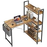 CubiCubi 100 cm Kleiner L-förmiger Computertisch mit Regalen, Eckschreibtisch für das Home Office, Schreibtisch zum Schreiben mit Aufbewahrungstasche, Rustikales Braun.