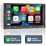 Doppel Din Radio Android mit Wireless CarPlay & Wireless Android Auto, Autoradio mit Navi 7 Zoll Bildschirm, Auto Radio Touch Display mit Bluetooth, AM/FM/RDS, AUX/SWC…