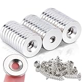 MAGXCENE 30 Stück Magnete Extra Stark, Neodym Magnete mit Loch 15x3 mm Senkungsdurchmesser 4 mm Klein Starke Magnet für Magnettafel Küchenschrank Kühlschrank Pinnwand Magnetboard Küche Büro