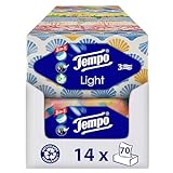 Tempo Light Box Taschentücher - Megapack - 14 Boxen, 70 Tücher pro Box - weiche Papiertaschentücher, waschmaschinenfest