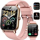 Smartwatch für Damen Herren, 1,85 Zoll Touchscreen mit Bluetooth Anrufe, IP68 Wasserdicht Fitnessuhr mit Herzfrequenzmonitor Schlafmonitor Schrittzähler, Sportuhr für iOS Android, Roségold