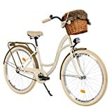 Milord Komfort Fahrrad mit Korb Hollandrad, Damenfahrrad, Citybike, Retro, Vintage, 26 Zoll, Creme-Braun, 1-Gang