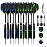 Grebarley Dartpfeile mit Metallspitze,6 Stück 20 Gramm und 6 Stück 22 Gramm,Profi Steeldarts 18 Aluminium Schaft mit 9 Flights 20 Orings