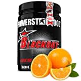 Powerstar BLACKOUT Hardcore Pre-Workout-Booster 600g | Hochdosierter Pump-Booster mit natürlichem Koffein | Fitness, Energie & Fokus | Deutsche Herstellung | Vegan | Juicy Orange Trainingsbooster