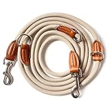 Leisegrün Hundeleine große Hunde | Führleine 3m verstellbar mit 2 Karabiner | 3 Meter lang x 1,1 cm | Nur 300 g | Modell Devon | Sand Beige