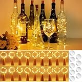 litogo Flaschenlicht Batterie, 18 Stück Flaschenlichterkette Korken 2M 20 LED Glas Korken Lichterkette mit Batterie für Flasche DIY für Außen/Innen Deko für Party, Hochzeit, Weihnachten, Warmweiß