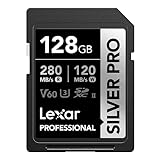 Lexar SILVER PRO SD Karte 128GB, UHS-II SD Speicherkarte, V60, U3, C10, bis zu 280MB/s Lesen, 120MB/s Schreiben, SDXC-Karte für DSLR/Kamera/Fotografen/Videofilmer/Enthusiasten (LSDSIPR128G-BNNAA)