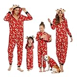 Puimentiua Weihnachts Pyjama,Familie Weihnachtspyjama Set,Christmas Matching Pyjama,Weihnachten Einteiler,Weihnachts Schlafanzug für Damen (XL,01- Roter Elch)