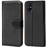 Verco Handyhülle für Samsung Galaxy M31s Hülle, Bookcase Tasche Flipcover für Samsung M31s Case [Kartenfächer/Aufstellfunktion], Schwarz