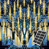 Meteor Dusche Regen Lichter Solar Weihnachtslichter im Freien fallende Regen Tropfen Lichter Schneefall Eis Cascading String Lichter 16 Rohre 16 Zoll 576LED für Hochzeit Urlaub Garten Dekor (Warmweiß)