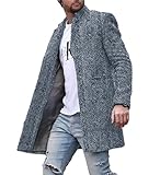 ZWENDE Tweed-Mantel Herren Winter Slim Fit Wollmantel Business Casual Langarm Jacke Mittlere Länge Mantel Streetstyle Druck Jacke Herren XLDY-11 L