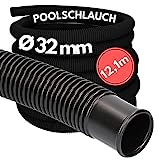 12,1 Meter Kalitec Poolschlauch 32mm, schwarz I Schwimmbadschlauch 32 mm I Schlauch Pool I Schlauch für Poolpumpe I flexibler Wasserschlauch I 32mm Pumpenschlauch I Formstabil und Trittfest