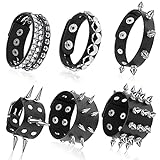 HICARER 6 Stücke Punk Besetztes Armband Nieten Armband Leder Nieten Armband Manschette für Weihnachten