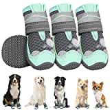 Eyein Hundeschuhe Pfotenschutz, 4 Stück atmungsaktiv Hundeschuhe mit Rutschfester Sohle und reflektierendem Klettverschluss für kleine, mittlere und große Hunde, Sport im Freien, Grün, Größe 5