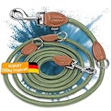 flixpet® - Hundeleine 3m verstellbar für große & mittelgroße Hunde Doppelleine Umhängeleine Führleine aus Paracord robust bis 200kg Tragkraft | 3 Meter lang x 11mm (Olivgrün-Braun)