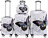 BEIBYE Polycarbonat Hartschale Koffer 2060 Trolley Reisekoffer Reisekofferset Beutycase 3er oder 4er Set (Butterfly)