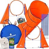 PfotenWunder® XXL-Profi-Agility Set Hunde Groß + 3 Meter-Tunnel + 21 Min. HUNDESCHULE -6 Slalomstangen, für kleine & große Hunde-Training Sport Cavaletti Parcour Steckhürdenset Zubehör Hürden