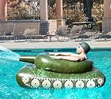 Pool Aufblasbarem Tank mit Wasserwerfer, Aufblasbar Panzer Schwimmring mit Wasserkanone, Luftmatratze Schlauchboote Schwimmsessel, Wassersprühring Sommer Schwimmbecken Spielzeug (Color : Green, Size