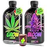 HOMEGROW24 Cannabis Dünger Duo - Grow und Bloom Flüssig NPK Pflanzendünger für Indoor, Outdoor & Autoflower und Growbox geeignetes Hanf Dünger Anbau Set