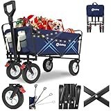 Sekey Bollerwagen Faltbar Gummireifen 200KG Schwerlast, Faltbarer Bollerwagen Geländetauglich, Klappbarer Handwagen Strand Camping Kinder Ultraleise Vollgummi 100L, StarkX 3114, Dunkelblau