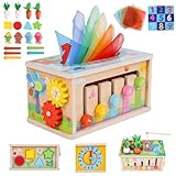 LZDMY Montessori Spielzeug Baby ab 6 Monate, 6-in-1 Tücherbox mit Knistertuch, Motorikwürfel Holzspielzeug 6-12 Monate Jungen Mädchen, Motorikspielzeug für Kinder 1-3, Baby Geschenk