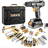 DEKO 186 Stück Elektrowerkzeug Combo Kits mit 20V Akku Bohrer, 10MM 3/8'' Keyless Chuck, Professionelle Haushalt Heimwerkzeug Kit Set, DIY Handwerkzeug Kits für Garten Büro Haus Reparatur