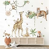 wondever Wandtattoo Dschungel Tiere Baum Zweig Wandaufkleber Safari Giraffe Tiger Affe Wandsticker Wanddeko für Kinderzimmer Jungen Babyzimmer