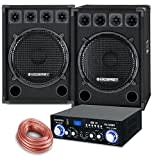 McGrey PA Komplettset DJ Anlage PowerDJ-2500 (System mit Partyboxen, Lautsprecher, 2X 800 Watt, Bluetooth-Endstufe, Verstärker, Lautsprecherkabel)