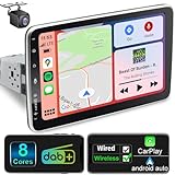 Android Autoradio mit Navi 10 Zoll Bildschirm Eingebaut DAB+ Wireless CarPlay & Wireless Android Auto 1 Din Auto Radio Touch Display mit Bluetooth 8 Core 2+32G 4G WiFi GPS AM/FM RDS Rückfahrkamera…