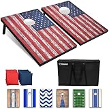 GoSports Cornhole Game Set mit amerikanischer Flagge, 90 x 60 cm, inklusive zwei 90 x 60 cm großen Brettern, 8 Sitzsäcken und Tragetasche