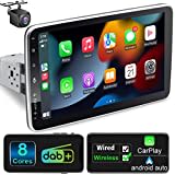 Android 12 Autoradio mit Navi 10.1 Zoll Bildschirm Eingebaut DAB+ Wireless Android Auto & Wireless Carplay 1 Din Auto Radio Touch Display mit Bluetooth 8 Core 2G+32G WiFi 4G GPS RDS AM Rückfahrkamera