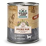 Wildes Land - Nassfutter für Hunde - Pferd PUR - 12 x 800 g - mit Distelöl - Getreidefrei & Hypoallergen - Extra hoher Fleischanteil von 70% - Beste Akzeptanz und Verträglichkeit