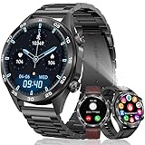 MEGALITH Smartwatch Herren Blutdruckmessung Fitnessuhr: Telefonfunktion Pulsuhr Schrittzähler Tracker - Fitness Sport Wasserdicht Smart Watch Schwarz