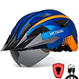 VICTGOAL Fahrradhelm Herren Damen MTB Helm mit Abnehmbarer Magnetische Schutzbrille Visier Atmungsaktiv mit 21 Belüftungskanäle Radhelm Einstellbare Fahrradhelme (L: 57-61cm, Blau)