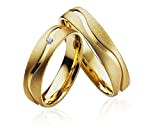 JC Trauringe 925er Sterling Silber Gold Plattiert I Eheringe mit kostenfreier Gravur I Partnerringe 4,5 mm breit inkl. Etui I Damen-Ring mit Zirkonia-Steinen I Größe 48 bis 72 I P903