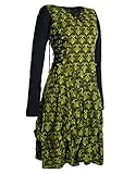 Vishes - Alternative Bekleidung - Langarm Damen Jersey-Kleid Blumenkleid Schnürung V-Ausschnitt Olive 44