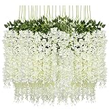 Katigan 12 Paket (43,2 Ft) KüNstliche Glyzinien Rebe GeffLschte Glyzinien HHNgende Girlande Seide Lange HHNgende Bush Blumen String Haus Party Hochzeit Dekor (WEII)