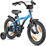 PROMETHEUS BICYCLES Kinderfahrrad 16 Zoll ab 5 Jahren - Kinder Fahrrad Mädchen Jungen Fahrrad Kinder mit Stützräder Rücktrittbremse in Blau Schwarz