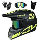 UIGJIOG Downhill Motorradhelm Kinder, Helm Set Herren ATV Motorradhelm D.O.T Zertifizierter Helm Mit Brille Handschuhe, Integralhelm MTB Inklusive 4 Größen Helmfutter,C