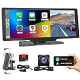 Digitaler Media Receiver Wireless CarPlay Android Auto mit Voice Control, 10,26 Zoll Touchscreen mit GPS Navigation/Bluetooth/FM/Sprachsteuerung/HD Rückfahrkamera/AUX/32G SD Karte Rückfahrkamera