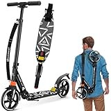 KESSER® Cityroller Scooter 205mm Räder PU Big Wheel - Pro-S Tretroller mit Doppel Federung, City-Roller Scooter klappbar und Höhenverstellbar, Roller Kickscooter für Erwachsene und Kinder, Schwarz