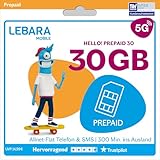 Lebara Hello! M Prepaid SIM-Karte | Handy-Tarif ohne Vertrag | inkl. Allnet Flat Minuten & SMS in alle dt. Netze + 30 GB inkl. 5G + 300 Minuten ins Ausland + EU-Roaming