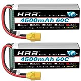 HRB 6S Lipo Akku 22,2V 4500mAh 60C Lipo Akku mit XT90 Stecker Batterie der Klasse A+ für RC Auto Flugzeug Buggy Hubschrauber LKW Hobby (2er Pack)