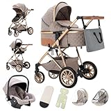 Gcarebb 3 in 1 Kinderwagen, Buggy Mit Auto Babyschale, Mit Höhenverstellbarer Kinderwagen Komplettset, KombiKinderwagen Mit Aluminiumrahmen für Neugeborene 0-3 Jahre