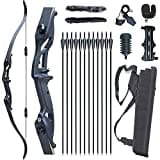 Monleap 56" Takedown Recurve Bogen und Pfeile Set für Erwachsene Rechtshänder Bogenschießen Kit Metall Riser Jagdbogen für Schießübungen 30-50lb (schwarz 45lb)