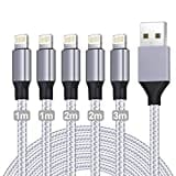 iPhone Ladekabel,Lightning Kabel [5Pack-1/1/2/2/3M] iPhone Schnellladekabel MFi Zertifiziert iPhone Kabel Nylon USB auf Lightning Kabel für iPhone 14 13 12 11 Pro Max Plus 8 7 6 5s XR X SE XE XS iPad