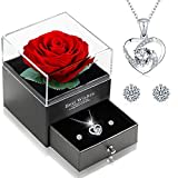 Ewige Echte Rose mit Herz Halskette und Ohrringe aus 925 Sterlingsilber, Infinity Rosen, Schmuck Geschenkbox, Rosenbox Geburtstag, Valentinstag, Hochzeitstag Geschenke für Sie Freundin Frauen