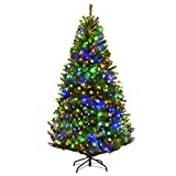 COSTWAY 120/150/180/210cm LED Künstlicher Weihnachtsbaum mit 11 Lichtmodi und 5 Farbwechsel, Tannenbaum mit Metallständer, Christbaum PVC Nadeln, Kunstbaum Weihnachten Klappsystem, grün (180CM)