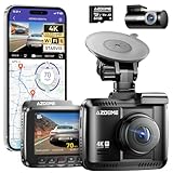 AZDOME Dashcam Auto Vorne Hinten 4K/2,5K GPS WiFi Dash Cam Auto mit 64GB SD Karte, Dual Auto Kamera, Parküberwachung, Super Nachtsicht, WDR, 170° Weitwinkel, G-Sensor, Loop-Aufnahme, GS63H Pro